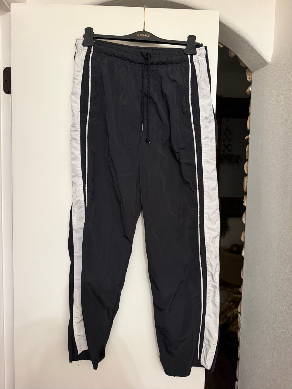 Women's Black Track Pants with White Side Stripes